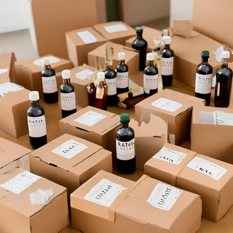 Botellas de licor artesanal en la Feria de la Ratafía, una tradición local cerca de nuestra casa rural en Riudarenes. Haz turismo rural de calidad.