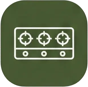 Fogones de 3 fuegos profesionales en la villa Can Micos (Riudarenes), equipamiento de alta potencia en este alojamiento rural de Girona.